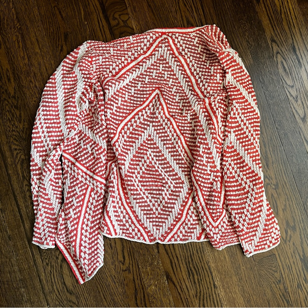 Nic + Zoe Womens Cardigan Coral White Large Cotton Blend Open Knit - Picture 3 of 3